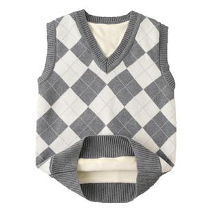 儿童马甲春秋学院风毛衣男童针织马夹小学生校服女童冬季毛线背心