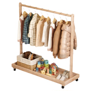 儿童衣架落地宝宝专用矮款挂衣架小型飘窗晾衣架婴儿实木衣帽架