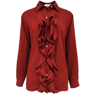 三所Vintage布尔乔亚风复古法式荷叶边醋酸棉精致长袖衬衫女小众