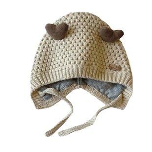 婴儿帽子秋冬季女宝幼儿小月龄毛线护耳男针织3外出6到12个月一岁