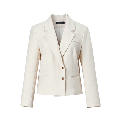 颜域短款西装杏色通勤职场外套