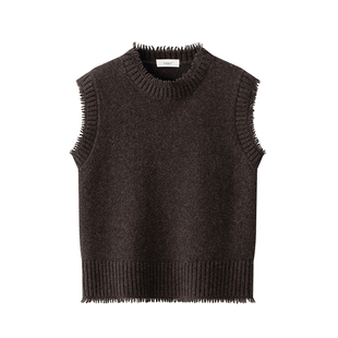 Lagur＜T*row＞简约100%羊毛马甲针织短须无袖圆领毛衣女上衣叠穿