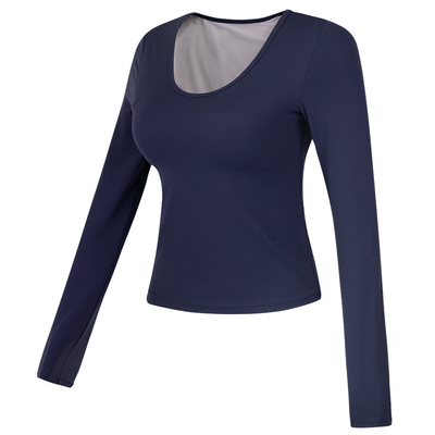 健身女孩带胸垫圆领修身瑜伽长袖