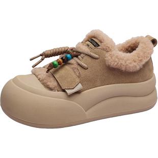 木林森女鞋2025新款冬季厚底增高雪地靴加绒保暖休闲板鞋女士棉鞋