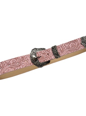 中古西部满印雕花粉色女皮带