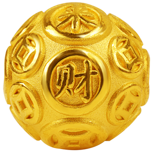 黄金真金八方来财招财铜钱手链手串珠子3D硬金工艺转运珠隔珠男女