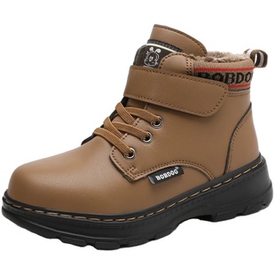 巴布豆男童马丁靴2025新款儿童靴子女童短靴冬季中大童加绒雪地靴