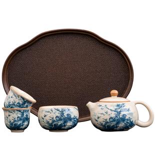 汝窑西施壶茶壶茶杯茶盘套装开片可养复古功夫茶具一壶二杯小套装