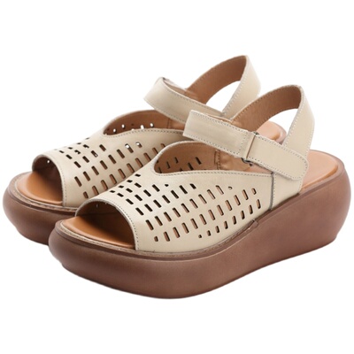 防滑厚底鱼嘴镂空原创复古凉鞋