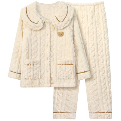 牛奶绒睡衣女冬季新款加厚加绒保暖珊瑚绒可外穿家居服套装Y91