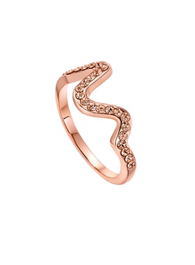 阿吉豆玫瑰金波纹水钻小众戒指女