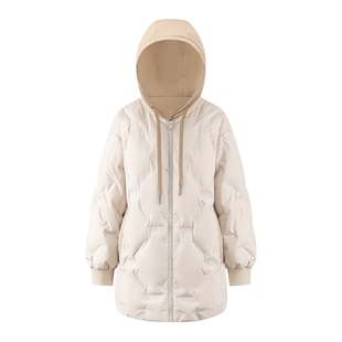 艾莱依奥莱冬季假两件时尚羽绒服连帽保暖宽松连帽棒球服鸭绒外套