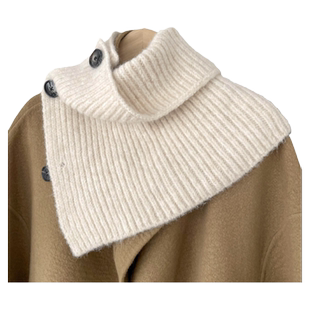 三粒纽扣毛线假领子围脖女冬季套头披肩脖套时尚洋气2025新款围巾