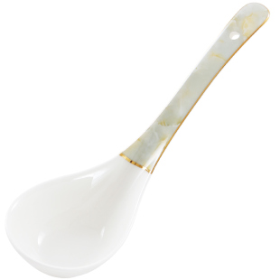 大号描金骨瓷勺子陶瓷汤勺汤匙调羹家用长柄大马戈勺汤锅配套勺子