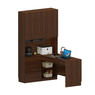 定制橡木书桌书柜一体靠墙转角儿童写字桌全实木书架学习桌电脑桌