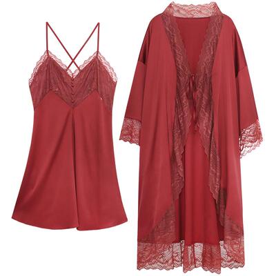 美背蕾丝吊带睡裙结婚新婚晨袍女