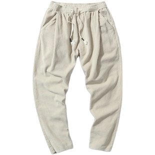 WASSUP灯芯绒裤子男秋冬加绒直筒宽松阔腿白色条绒休闲运动长裤子