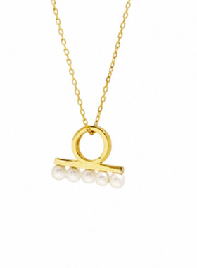 日系平衡木珍珠项链 女纯银镀18K黄金色地平线锁骨链小众设计百搭