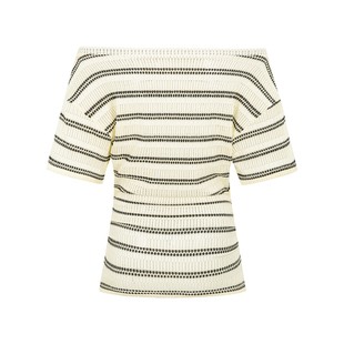 FUNNEL IN 一字领条纹短袖T恤女特别漂亮掐腰斜肩露肩上衣打底衫