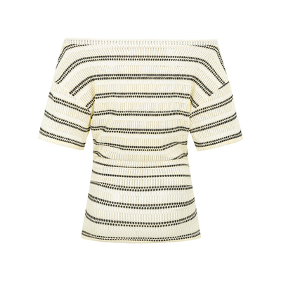 FUNNEL IN 一字领条纹短袖T恤女特别漂亮掐腰斜肩露肩上衣打底衫