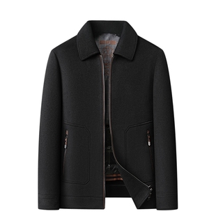 100%羊毛呢外套男士短款黑色翻领夹克羽绒服内胆冬新款双面呢大衣