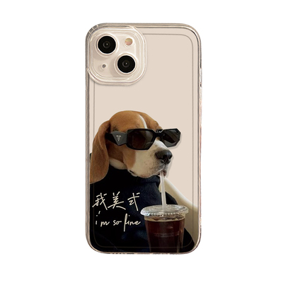 适用苹果手机壳冰美式比格犬透明