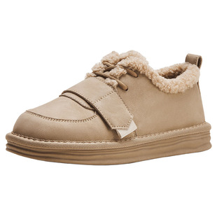 热风女鞋25冬新款女士加绒休闲靴复古潮流百搭雪地靴户外舒适棉鞋