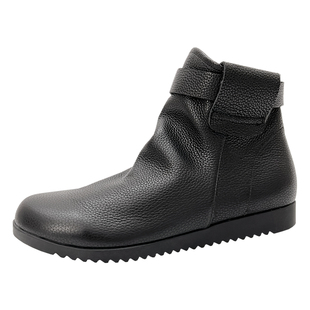 柜雅氏女靴真皮平底靴柔软舒适宽楦妈妈靴子加绒软皮软底牛皮短靴