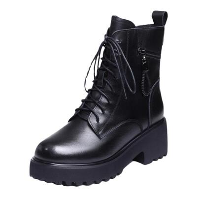 真皮马丁靴女款2025年新款冬季加绒厚底短靴女皮靴子中跟粗跟棉鞋