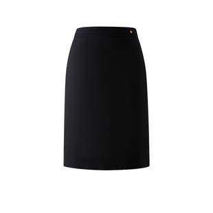 PRICH简约气质职场绵羊毛半身裙冬新款腰部褶裥通勤直筒裙女