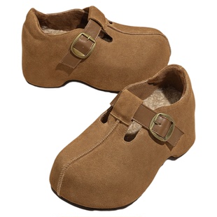 真皮厚底勃肯鞋女2025新款冬季加绒单鞋女鞋百搭增高全包鞋子女款