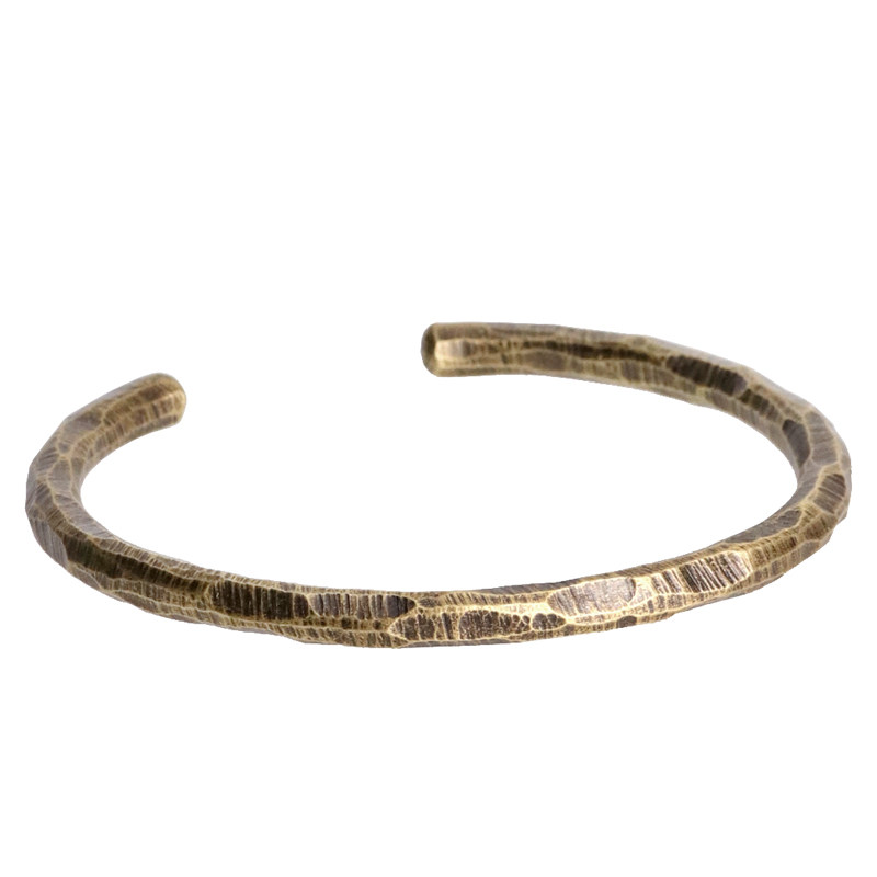 原创设计凹凸纹理黄铜手镯男 简约个性手工金属手环女潮情侣饰品