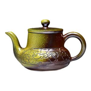 坭兴陶柴烧壶柴窑裸烧名家纯手工雕刻茶具泡茶壶中式复古紫砂工艺