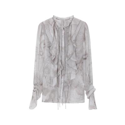 REVAN芮范设计师款飘逸荷叶边印花衬衫RL30901078