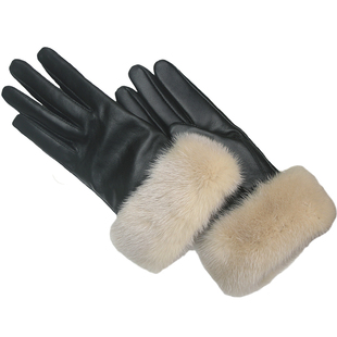 真皮手套女士水貂毛触屏小羊皮冬季加绒保暖短薄款骑车送礼韩粉白