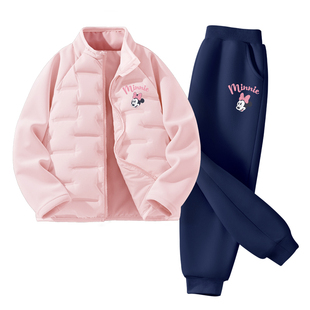 迪士尼女童羽绒服套装2026新款冬季保暖大童女孩外套儿童加绒裤子