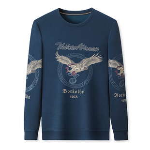 花花公子长袖t恤男圆领纯棉卫衣印花体恤打底衫2025春秋中年男装