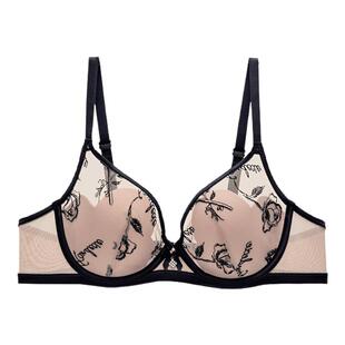 芬狄诗软支撑内衣女玫瑰刺绣蕾丝薄杯大胸显小收副乳文胸FB00530