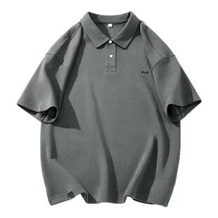 美式250g重磅棉短袖t恤男夏季宽松翻领polo衫男生半袖体恤上衣服