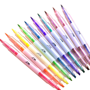 双头6色荧光笔划重点标记学生手抄报专用笔多色小学初中高颜值可叠色重点标记笔橙色绿色