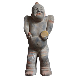 东汉击鼓说唱俑摆件陶俑古典工艺品客厅书房酒店装饰古董古玩陶器