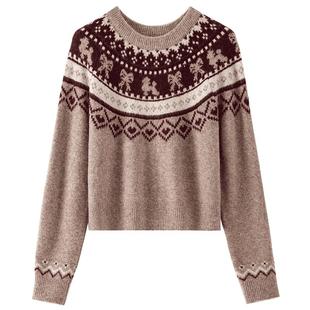 BANANA BABY秋季新款复古慵懒风费尔岛针织衫女软糯套头毛衣