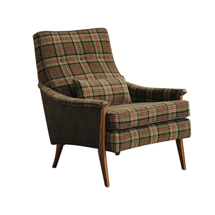 物应家居英伦休闲椅客厅老虎椅沙发阳台布艺单人实木美式复古椅子