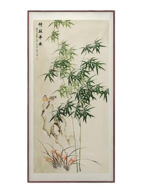 新中式玄关竹报平安挂画竖版
