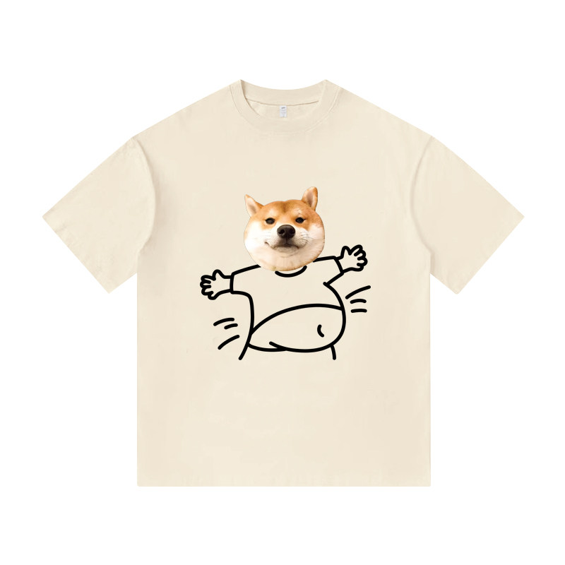 可爱柴犬胖嘟嘟小众设计印花美式纯棉短袖T恤衫男装宽松休闲上衣