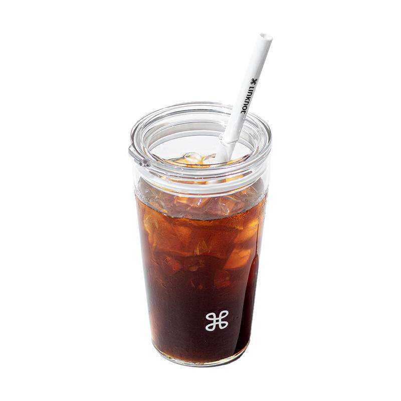 纽结玻璃吸管杯耐高温咖啡杯带盖高硼硅高颜值女生透明喝水杯子