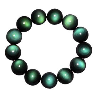 天然黑曜石手链 全绿眼手串 颗颗双彩眼 男女情侣款全蓝眼黑曜石