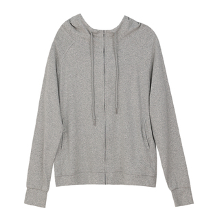 纯棉立体剪裁修身显瘦连帽卫衣女新品纯色拉链插肩袖薄款开衫上衣