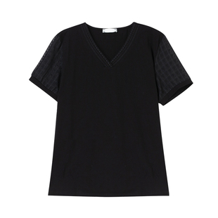 v领短袖T恤女夏季宽松加肥加大码女装中年妈妈纯棉减龄雪纺上衣衫