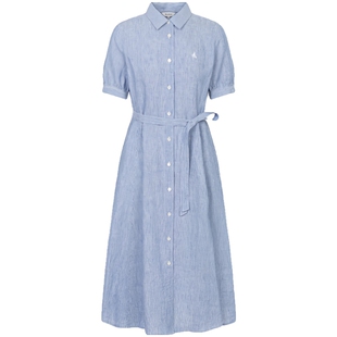 【新品】【亚麻】BEANPOLE滨波2026夏季女淡人条纹短袖连衣裙